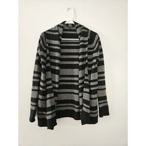 Theory 100% Cashmere Cardigan Black Grey Stripe Small